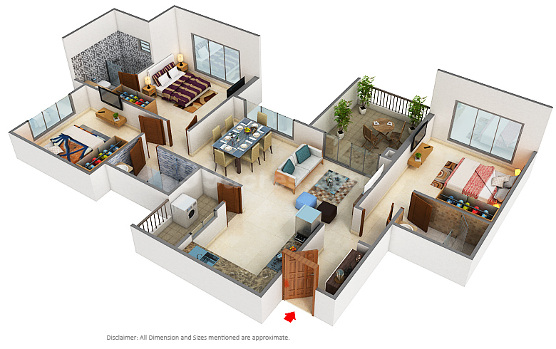 Ganga Acropolis 3 BHK Floor Plan