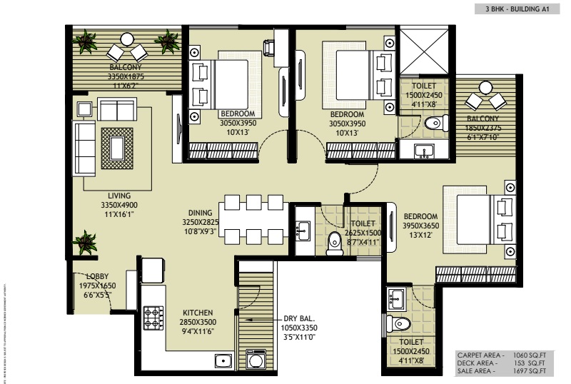 Ganga Avanta 3 BHK Floor Plan